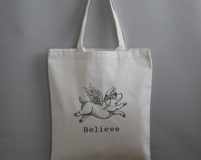 Tote bag embroidered Angel Pig, Dog or Cat