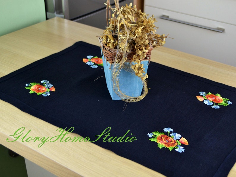 Embroidery Estonian Folk Flowers Natural European linen fabric Poppies Ready to shipping. Cornflowers and Wheat