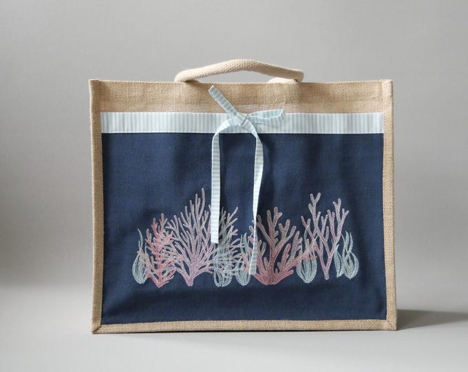 Tote jute bag embroidered Sea Corals