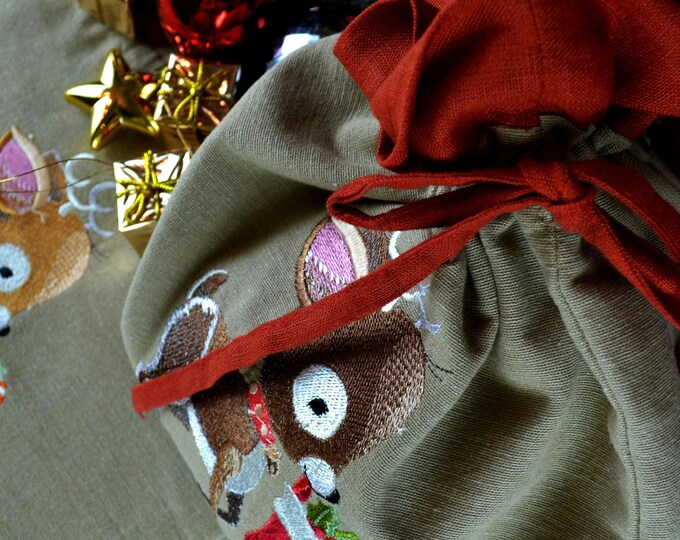 Christmas wrapping pouch embroidered Christmas baby deer