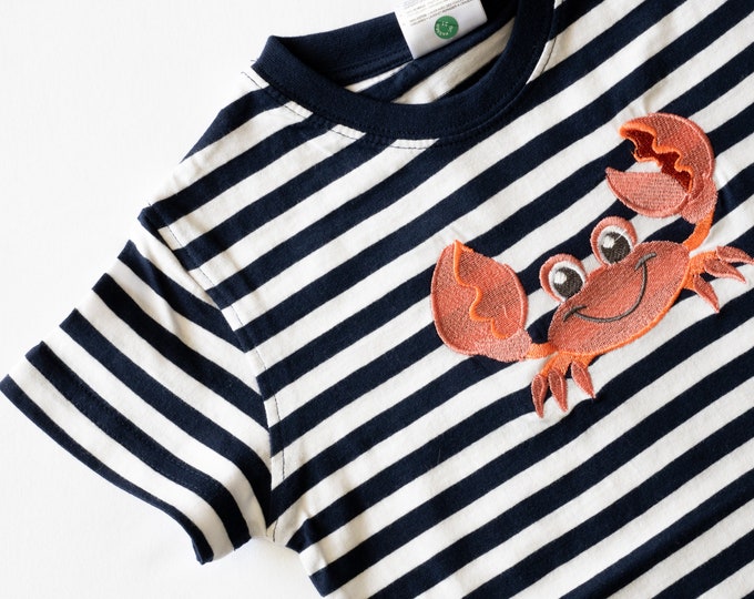 Sea stripes cotton t-shirt embroidered crab kid size