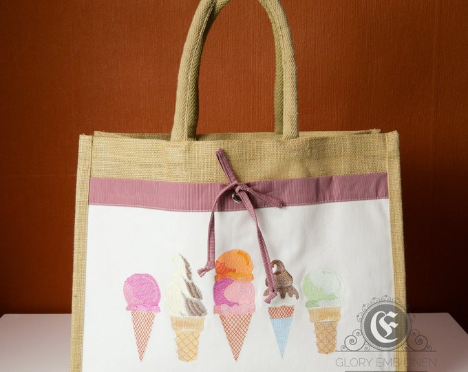 Jute tote embroidered Ice Cream Treats