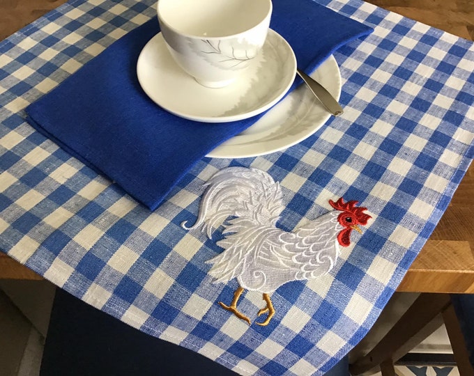 Napkins set embroidered rooster and hen