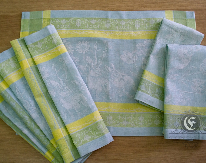 Placemats from jacquard organic linen cotton with Easter bunny