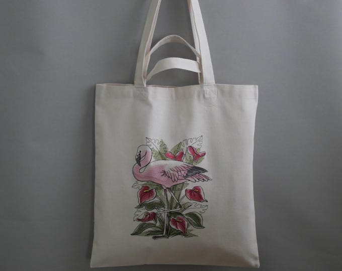 Tote bag embroidered Pink Flamingo