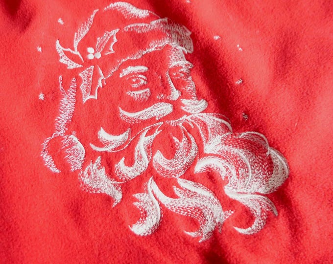 Large gift pouch embroidered Santa's face in white threads