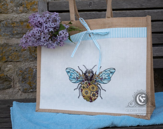 Tote bag embroidered Floral Bee