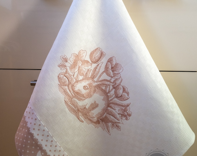 Natural linen towel embroidered Easter bunny