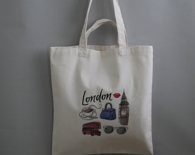 Tote bag embroidered Pretty Women, London, New York or Paris