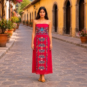 mexican maxi dress ACOSAP Women's Summer Floral Print Off The Shoulder Sleeveless Beach Long Dress at Amazon Women's Clothing store M It has hand embroidered flowers This dress is handmade by Mexican Artisans in San felipe de Usila. Handmade Mexican Long Dress: Embroidered