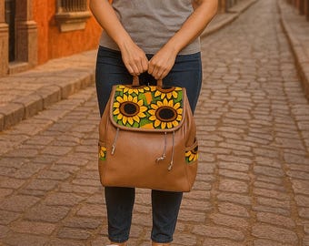 Floral Embroidered Mexican Backpack: Handmade Cotton Boho  display picture 2