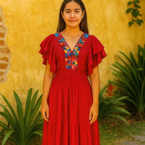 green emerald velvet dress Women's Mexican Embroidered Short Huipil Dress  LunaSol