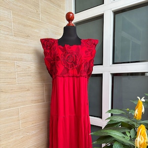 Long Mexican dress, Floral embroidered dress, mexican dress, handmade long dress, hand embroidered mexican dress, ethnic dress.