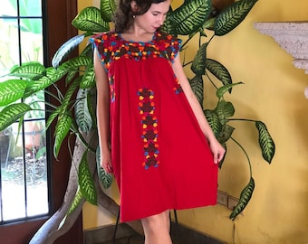 Mexican dress, hand embroidered mexican dress, mexican floral dress, ethnic dress, embroidered dress.