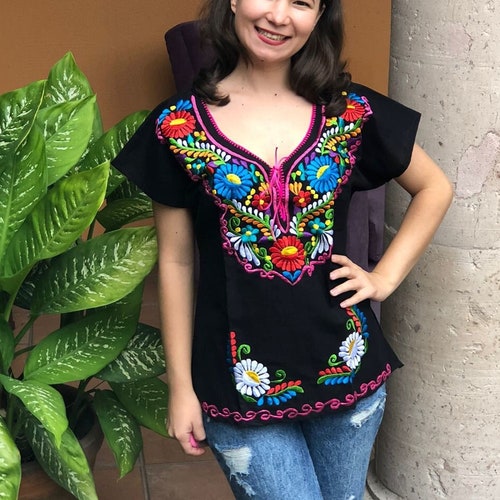 Hand Embroidered Mexican Blouse. Colorful Floral Mexican - Etsy