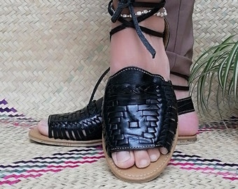 Handgemaakte leren Huarache-sandalen: gevlochten Mexicaanse espadrilles