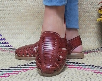 Äkta Huarache-sandal i läder: Handsydd mexikansk damsko