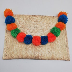 Bolso de palma mexicano, bolso de palma colorido, bolso boho hippie hecho a mano, billetera de palma tejida a mano.