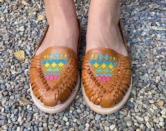 Handmade Embroidered Leather Huaraches: Mexican Braided Sandals