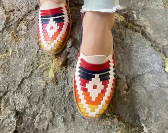Handmade Multicolor Leather Huarache Sandals: Mexican Woven Shoes