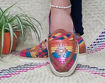 Handmade Leather Huarache Sandals: Multicolor Mexican Shoes