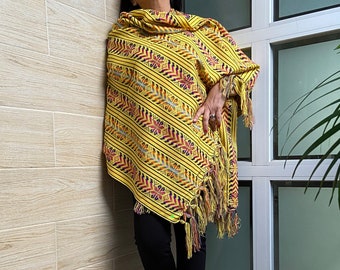Chal rebozo mexicano tejido: pashmina tradicional con flecos