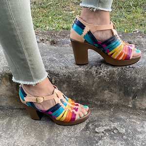 Mexican heels, huaraches sandals, women's shoes, colorful women's huaraches, mexican shoes, leather huaraches.