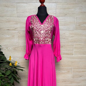 Elegant Embroidered Rayon Dress , Long maxi Mexican dress, Boho Mexican Embroidered, , Hand embroidered mexican dress, Ethnic dress.