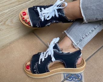 Denim huaraches hotsell