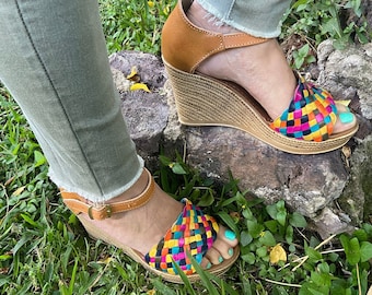 Handmade Leather Huarache Wedge Sandals: Artisan Mexican Platform Shoes