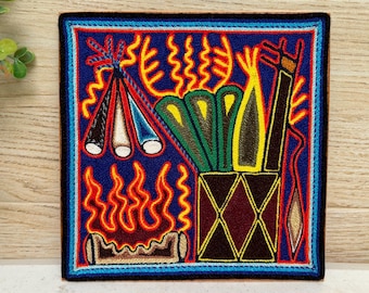 Obraz z przędzy Huichol: meksykańska dekoracja ścienna w stylu ludowym 8x8