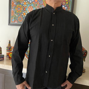 Handmade blanket guayabera for men, button down shirt, mexican artisan shirt
