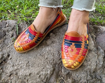 Handmade Leather Huarache Sandals: Multicolor Mexican Shoes