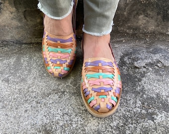 Handmade Leather Huarache Sandals: Multicolor Mexican Shoes