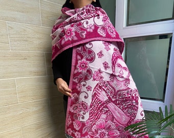 Frida Kahlo Mexican Rebozo Shawl: Golden Thread Pashmina