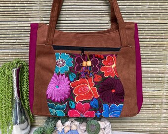 Floral Embroidered Mexican Bag: Handmade Cotton Boho-Hippie Style