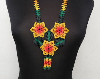 Handmade Huichol Beaded Necklace: Colorful Mexican Art Jewelry