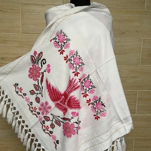 Rebozo mexicano, chal estampado de paloma, chal tradicional mexicano, rebozo, chal mexicano, pashmina, chal, bufanda, hermoso regalo.
