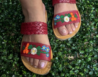 Sandales Huarache brodées : tongs mexicaines en cuir faites main