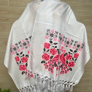 Rebozo mexicano, chal estampado de pavo real, chal tradicional mexicano, rebozo, chal mexicano, pashmina, chal, bufanda, hermoso regalo.