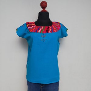 Hand Embroidered Mexican Blouse: Multicolored Floral, Size M
