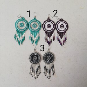 Beaded artisan earrings, huichol earrings, beaded earrings, mexican earrings, huichol art, hippy earrings, gift for her.