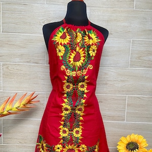 Mexican floral halter dress, hand embroidered dress, traditional dress, mexican traditional dress.