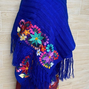 Floral Embroidered Shawl, mexican shawl, mexican scarf, embroidered mexican rebozo, elegant scarf, evening wrap, beautiful gift. image 1