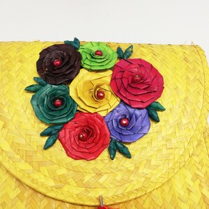 Bolso de palma mexicano, bolso de palma colorido, bolso boho hippie hecho a mano, billetera de palma tejida a mano.