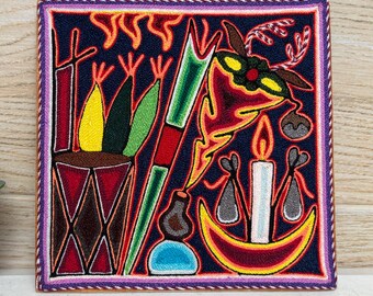 24インチ ウイチョル絵画、メキシコの民芸品、ウイチョル美術