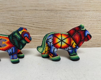 Huichol Beaded Lion: Mexican Folk Art Decor