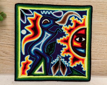 Obraz z przędzy Huichol: meksykańska dekoracja ścienna w stylu ludowym 8x8