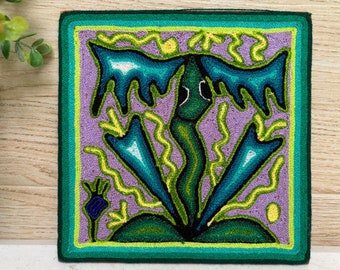 Huichol Yarn Painting: Mexican Folk Art Wall Decor (8x8 Inches)