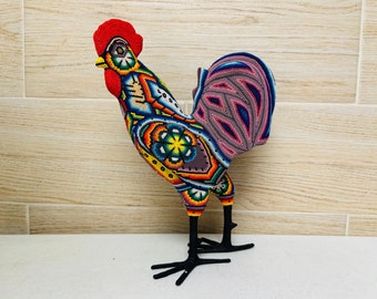 Huichol Beaded Rooster: Mexican Folk Art Decor